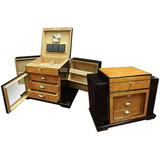 Baccus Desktop Cigar Humidor w/ Side Storage - High Gloss Two-Tone Finish - Capacity: 200