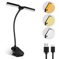 LED Book Light TSV Dual Head 14 LED Reading Light 180Â° Adjustable Clip On Desk Lamp 3 Light Colors Rechargeable Table Light with Flexible Gooseneck for Reading in Bed Black