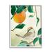 Stupell Industries Bird Perched Orange Fruit Tree Branch Leaves Painting White Framed Art Print Wall Art Design by Robin Maria