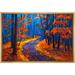 wall26 Framed Canvas Print Wall Art Brushstroke Effect Red & Blue Autumn Forest Nature Wilderness Illustrations Modern Art Rustic Scenic Multicolor for Living Room Bedroom Office - 24 x36&