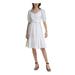 CALVIN KLEIN Womens White Embroidered Zippered Lace Ruffled Scalloped Pouf Sleeve Surplice Neckline Knee Length Faux Wrap Dress 6