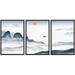 IDEA4WALL Framed Canvas Print Wall Art Set Blue Watercolor Mountain Range Sea Nature Wilderness Modern Art Decorative Landscape Rustic for Living Room Bedroom Office - 16 x24 x3 Black