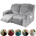 TOPCHANCES 6 Piece Velvet Recliner Cover for 2 Cushion Reclining Loveseat Stretch Recliner Sofa Slipcover with Side Pocket Silver Gray