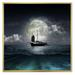 Designart The Lake During Full Moon With Fisher Boat Nautical & Coastal Framed Canvas Wall Art Print