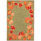 "Liora Manne Ravella Falling Leaves Border Indoor/Outdoor Rug Moss 5' x 7'6"" - Trans Ocean RVL57230316"