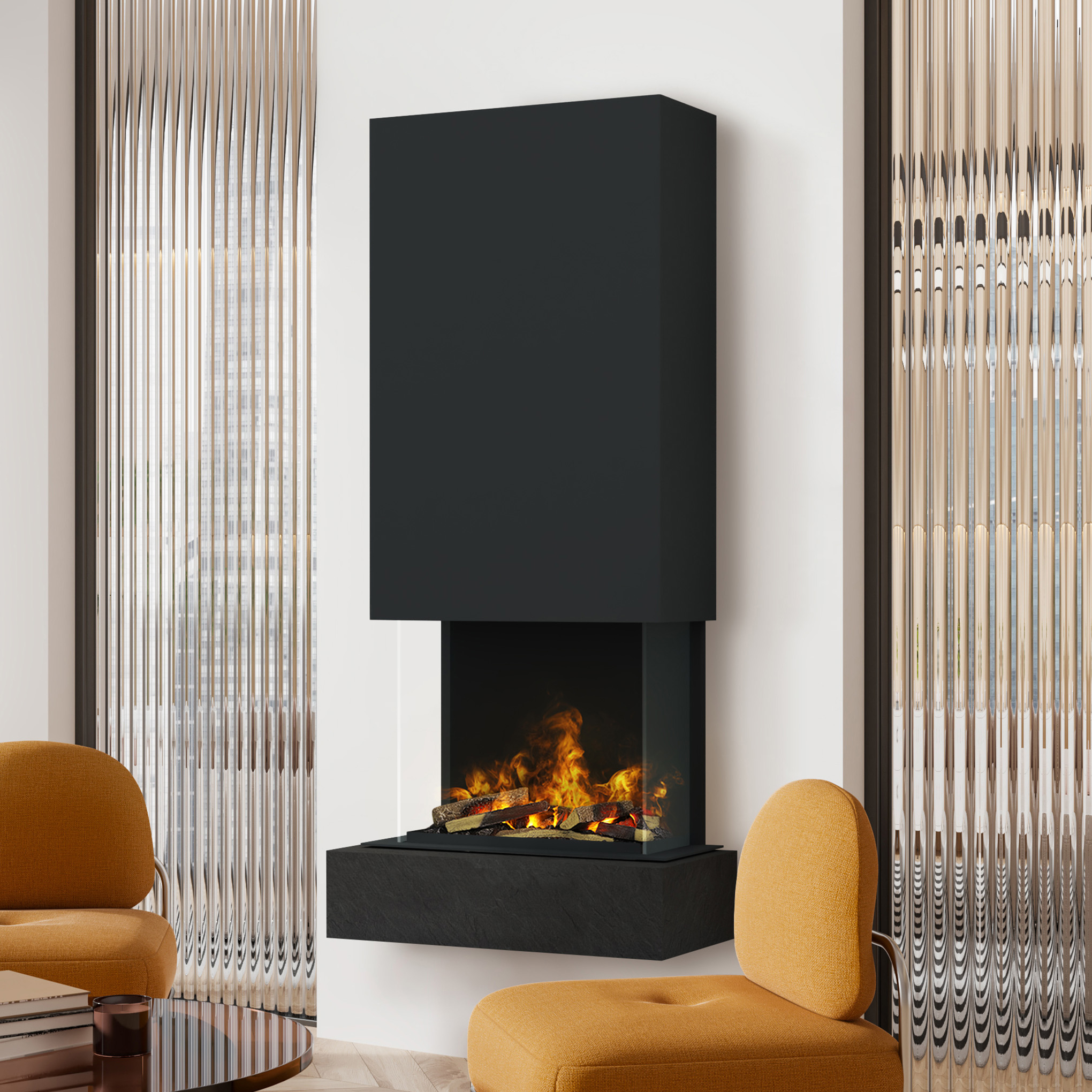 muenkel design Sona [Elektrokamin Opti-myst]: Nero (Schiefer schwarz) - schwarz-grau