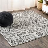 Estrella Bohemian Medallion Textured Weave Black/Gray 5 Square Indoor/Outdoor Area Rug