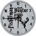 Large Wood Wall Clock 24 Inch Round Half Fisherman Hunter Fishing Hunting Buck Deer Fish Wall Art Round Small Battery Operated Gray