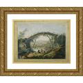 Jean-Baptiste Pillement 14x11 Gold Ornate Wood Frame and Double Matted Museum Art Print Titled - A Pair of River Landscapes with Figures Approaching a Bridge (1794)