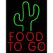 Food To Go With Cactus LED Neon Sign 15 x 19 - inches Clear Edge Cut Acrylic Backing with Dimmer - Bright and Premium built indoor LED Neon Sign for restaurant window and interior decor.