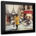 Atelier B Art Studio 12x12 Black Modern Framed Museum Art Print Titled - Yellow coat woman walking on the street