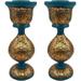 India Meets India Papier Mache Candlesticks Holder Set of 2 Candle Holder Handicraft by Awarded Indian Artisans (Gold & Sky Blue)