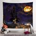 Halloween Haunted Castle Tapestry Wall Hanging Creepy Graveyard Woods Moon Night Pumpkin Wall Decor for Bedroom Living Room Party Decor 79x59