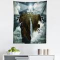 Island Tapestry Island Rocks Stormy Sea Crashing Waves Full Moon Beams Fabric Wall Hanging Decor for Bedroom Living Room Dorm 5 Sizes Grey White Brown by Ambesonne