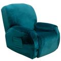 Topchances Elastic Velvet Recliner Sofa Slipcover Armchair Covers with Side Pocket Non-Slip Furniture Protector Emerald Green