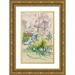 Magnus Enckell 11x14 Gold Ornate Wood Frame and Double Matted Museum Art Print Titled - Landscape Shrubs Trees and Tower Sketch (1910 - 1913)