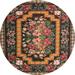 Ahgly Company Indoor Round Traditional Orange Brown Medallion Area Rugs 3 Round