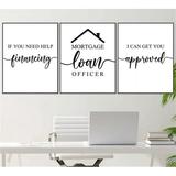 3 Pieces Loan Originator Art Prints Mortgage Loan Officer Posters Mortgage Quotes Canvas Painting for Real Estate Office Home Decor with Wooden Inner Frame