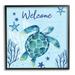 Stupell Industries Welcome Sign Sea Turtle Swimming Ocean Life Graphic Art Black Framed Art Print Wall Art Design by Sharon Lee
