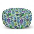 Underwater Pouf Cover with Zipper Modern Sea Life Colorful Jellyfish Seahorse Exotic Aquarium Soft Decorative Fabric Unstuffed Case 30 W X 17.3 L Purple Turquoise and Green by Ambesonne