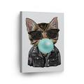 Smile Art Design Portrait of Cat with Jacket and Sunglasses Chewing Teal Blue Bubble Gum Canvas Wall Art Print Pet Cat Lover Gift Animal Living Room Bedroom Kids Baby Nursery Room Decor 40x30