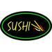 Yellow Sushi Oval Green LED Neon Sign 13 x 24 - inches Clear Edge Cut Acrylic Backing with Dimmer - Bright and Premium built indoor LED Neon Sign for restaurant window and interior decor.