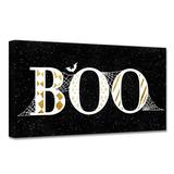 Black and Gold Boo Glam Canvas Halloween Wall Art Decor 12 x 24
