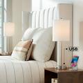 360 Lighting Trotter Modern Table Lamps 23 3/4 High Set of 2 Brushed Nickel with USB and AC Power Outlet in Base White Fabric Cylinder for Home Desk