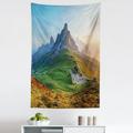 Nature Tapestry Sunrise at Dolomites Mountains Greenland Hillside Houses Natural Life Fabric Wall Hanging Decor for Bedroom Living Room Dorm 5 Sizes Fern Green Multicolor by Ambesonne