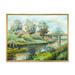 Rustic Landscape With Bridge On The River 32 x 16 Framed Painting Canvas Art Print by Designart