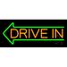 Orange Drive In Green Arrow LED Neon Sign 6 Tall x 15 Wide - inches Black Square Cut Acrylic Backing with Dimmer - Premium built indoor Sign for Drive In Cinema.