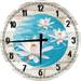 Large Wood Wall Clock 24 Inch Round Flower Wall Art White Lotus Blossom Flower Yoga Serenity Namaste Round Small Battery Operated White