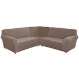 CJC 7 Seat Velvet Recliner Sofa Covers 3-Piece Corner Sofa Covers L-Shaped Sectional Couch Slipcovers Stretch Furniture Protector Taupe