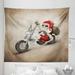 Christmas Tapestry Rock Grunge Santa with Heart Tattoo on Motorbike Delivery Bikie Peace Theme Fabric Wall Hanging Decor for Bedroom Living Room Dorm 5 Sizes Red and Cream by Ambesonne