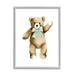 Stupell Industries Adorable Teddy Bear Nursery Animal Green Ribbon Graphic Art Gray Framed Art Print Wall Art Design by Studio Q