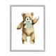 Stupell Industries Adorable Teddy Bear Nursery Animal Green Ribbon Graphic Art Gray Framed Art Print Wall Art Design by Studio Q