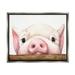 Stupell Industries Sweet Pink Pig Resting Snout Farm Animal Illustration Painting Luster Gray Floating Framed Canvas Print Wall Art Design by George Dyachenko