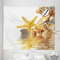 Beach Tapestry Shells and Starfish Reflection Water Golden Yellow Spa Clear Beach Theme Fabric Wall Hanging Decor for Bedroom Living Room Dorm 5 Sizes Earth Yellow Cream by Ambesonne