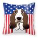 Carolines Treasures BB2173PW1818 American Flag and Basset Hound Fabric Decorative Pillow 18H x18W multicolor