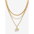 Women's Yellow Gold Ion-Plated Stainless Steel 3-Strand Layered Necklace Set With Elephant Pendant by PalmBeach Jewelry in Crystal