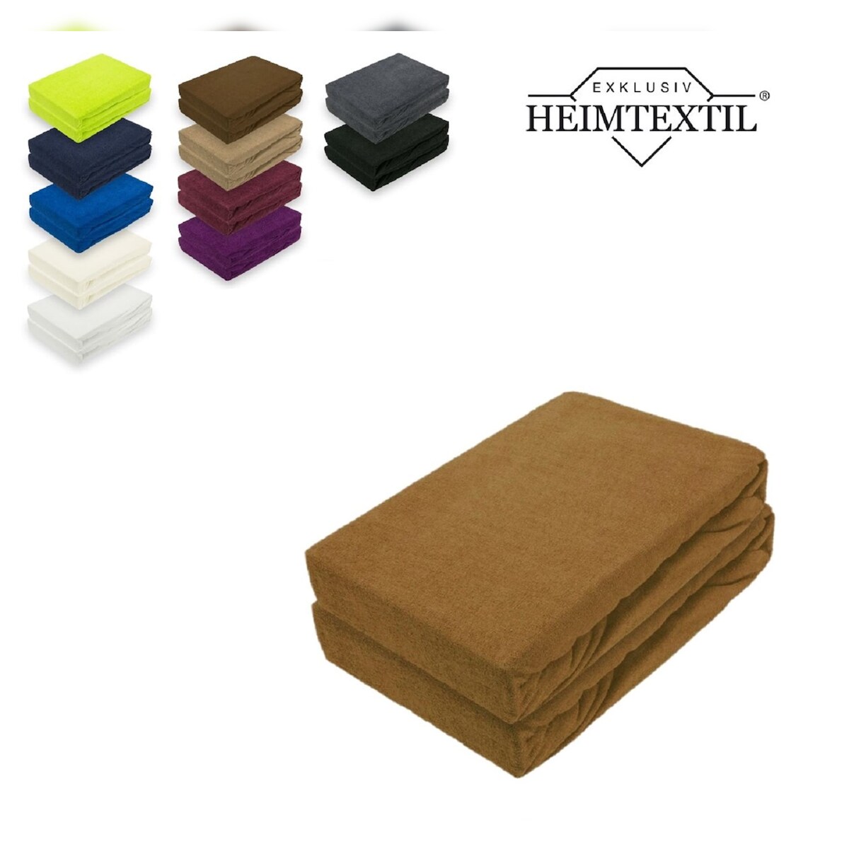 EXKLUSIV HEIMTEXTIL Doppelpack Marke Frottee Spannbettlaken Nougat 90 x 200 cm Image