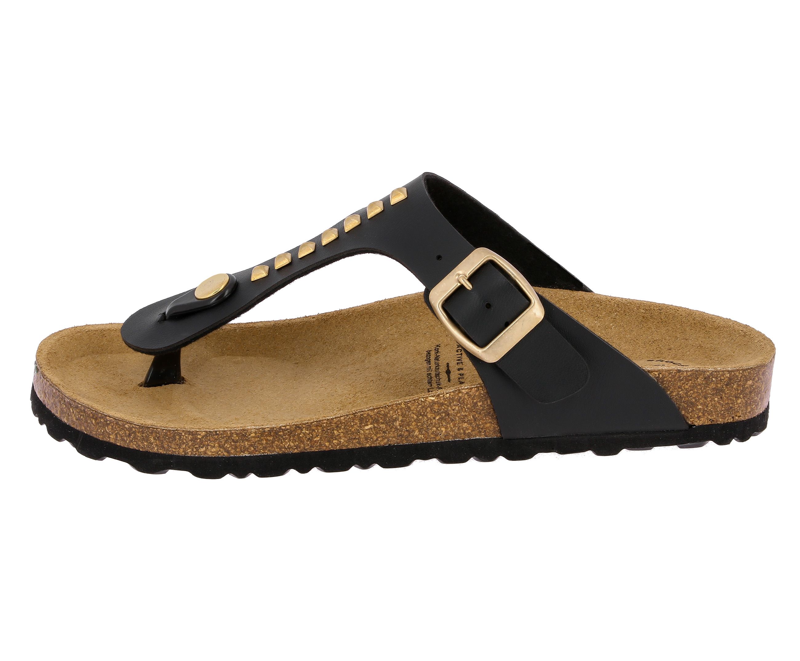 Pantolette LICO "Zehenstegpantolette Bioline Goldstar", Damen, Gr. 38, schwarz, Synthetik, Schuhe Damenschuh Zehentrenner Sommerschuh