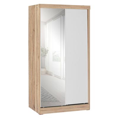 Better Home Products Mirror Wood Double Sliding Door Wardrobe White /Natural Oak - Better Home Products W40-M-NOAK-WHT