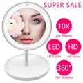Loupe 10X à lumière LED pour miroir de maquillage lampe loupe batterie portable main verre de