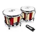 Pyle Handcrafted 6.5 and 7.5 Inch Birch Wood Bongo Drums Pair w/ Tuning Key