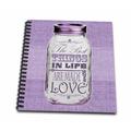 3dRose Mason Jar on Burlap Print Purple - The Best Things in Life are Made with Love - Gifts for the Cook - Drawing Book 8 by 8-inch
