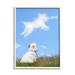 Stupell Industries White Dog Watching Shaped Clouds Chasing Bone Graphic Art White Framed Art Print Wall Art Design by Michael Quackenbush