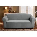 Linen Store Sicily Furniture Slipcover 1-Piece Form Fit Soft Stretch Fabric Diamond Knitted Jacquard Couch Cover Grey Sofa
