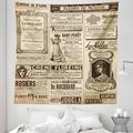 Vintage Tapestry Vintage Old Historic Newspaper Journal French Paper Lettering Art Design Fabric Wall Hanging Decor for Bedroom Living Room Dorm 5 Sizes Army Green and Beige by Ambesonne