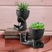 Eummy Ceramic Human Shaped Flower Pot Creative Plants Pot Cute Vase Planter Table Decoration Sitting Mini Flower Pot for Desktop Usage Home Decor